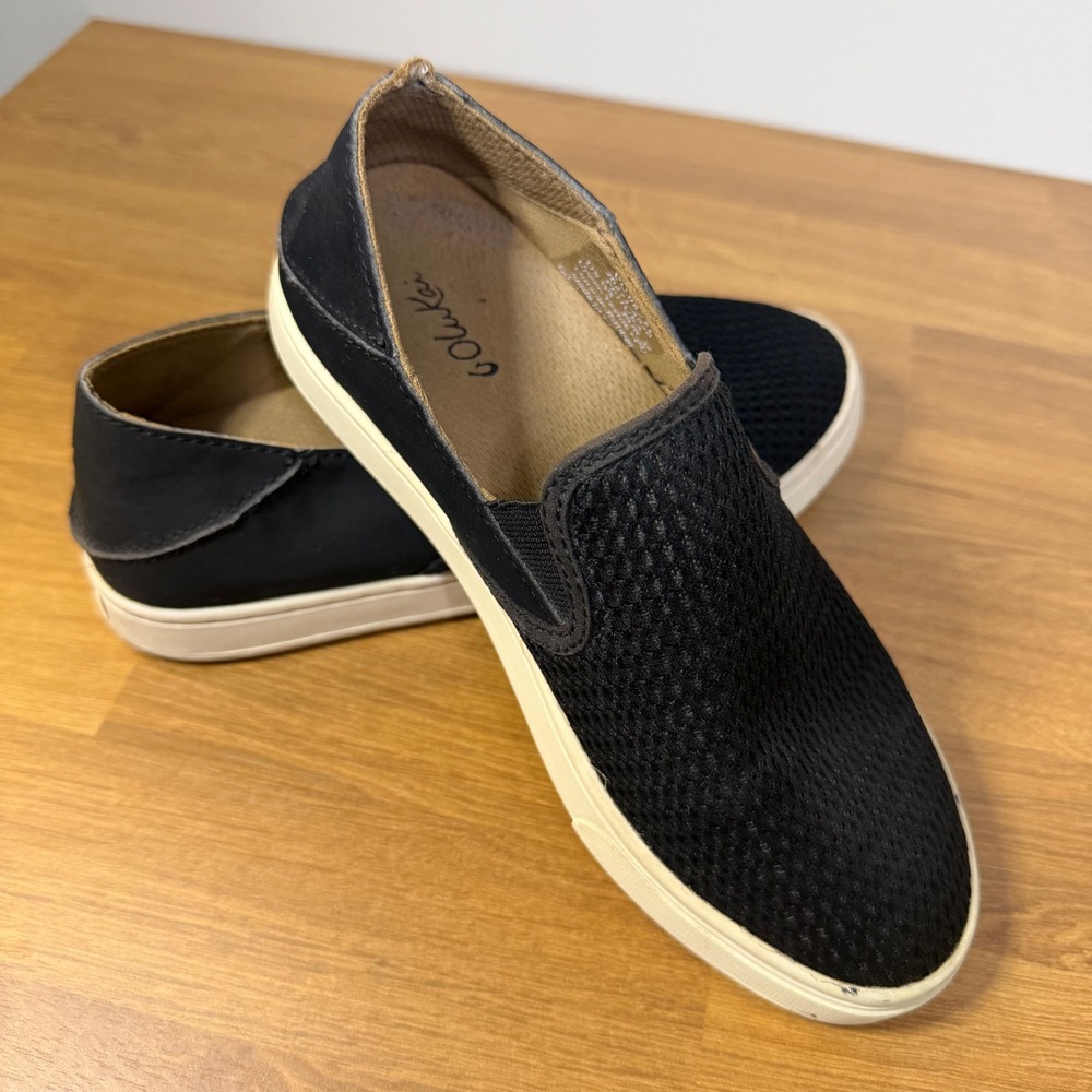 OluKai Pehuea Womens Black Mesh Slip On Sneakers Shoes 20271-4040 Size 5